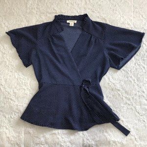 Blue and White Polka Dot Peplum Shirt